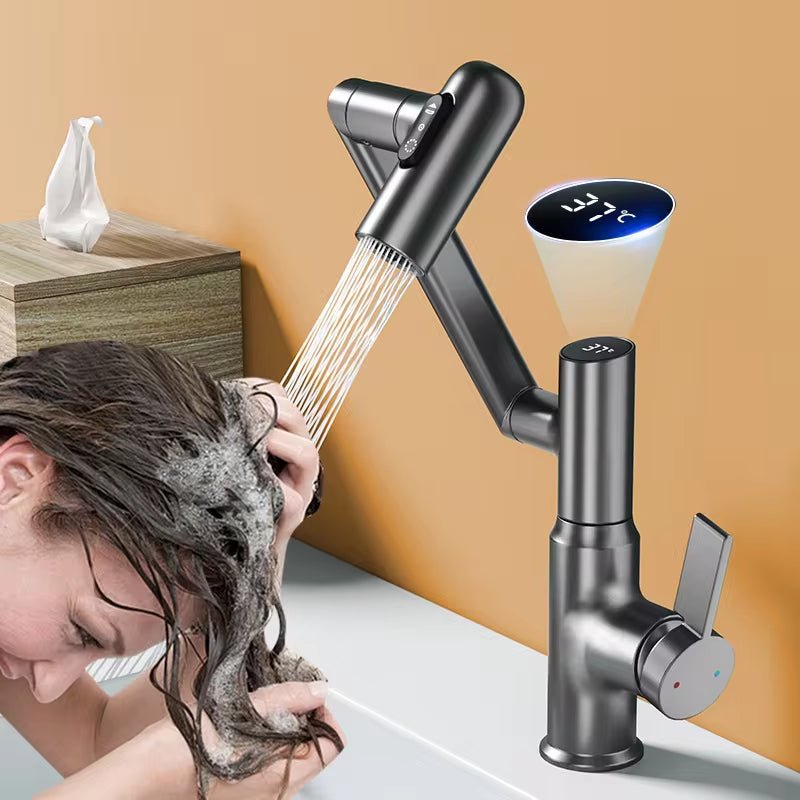 Upgrade Your Bathroom with the 360° Rotating Digital LED Basin Faucet - Multi-Function Hot & Cold Water Mixer Tap