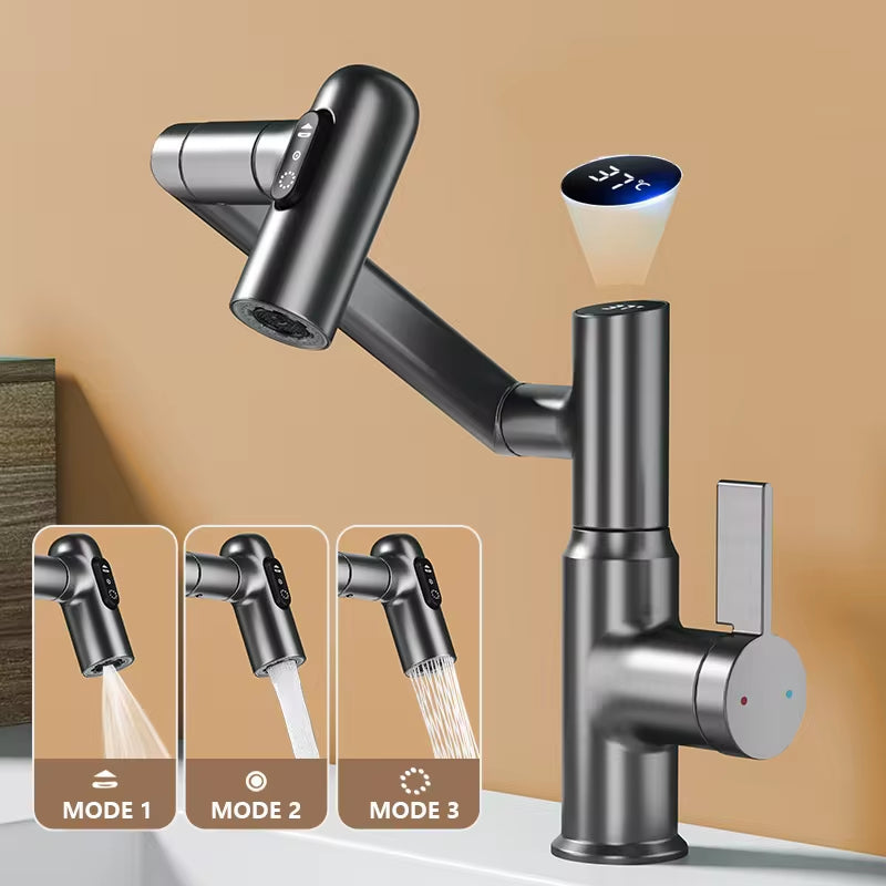 Upgrade Your Bathroom with the 360° Rotating Digital LED Basin Faucet - Multi-Function Hot & Cold Water Mixer Tap